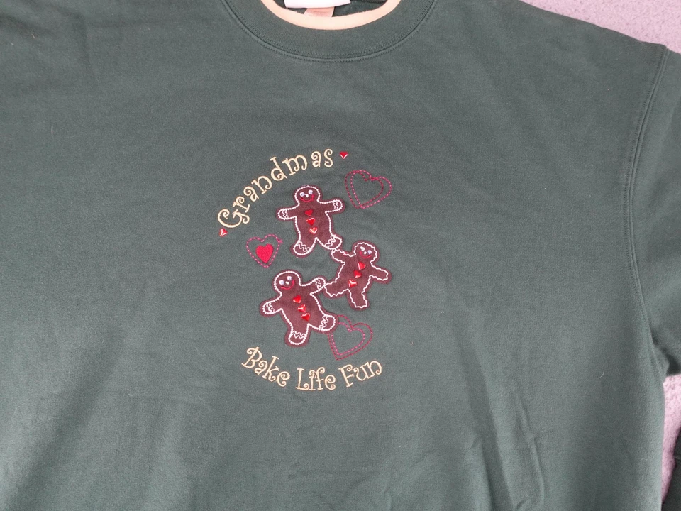 Suéter feminino vintage vovó 2XL verde pão de gengibre Natal férias diversão - Imagem 2 de 4