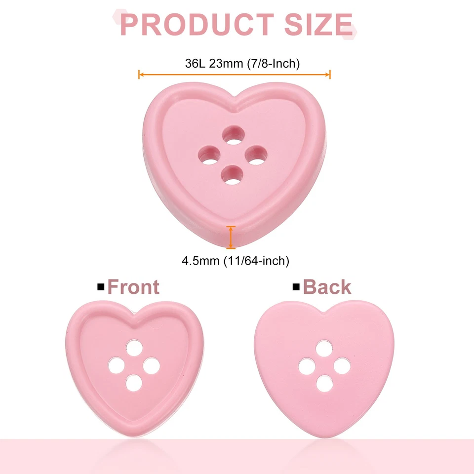 40pcs Heart Resin Sewing Button, 23mm 7/8" 4 Hole Sweater Buttons, Pink - Image 2 of 4