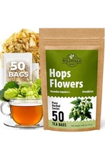 Hops Dried Flowers Herbal 50 Tea Bags (Humulus Lupulus)  Hops tea Lupulo Entero