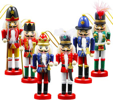 Joliyoou Wooden Christmas Nutcracker, 6 Pcs Mini Soldier Figurines 5.1 Inch Orna