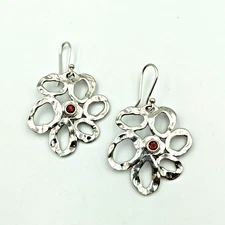 Hagit Gorali Israel Sterling Silver 925 Garnet Abstract Dangle Earrings