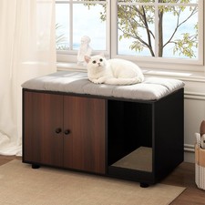 Wooden Cat Litter Box Enclosure, Hidden Litter Box Furniture w/Scratching Board