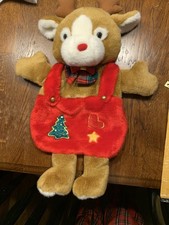 Vintage 3D Plush Rudolf Red Nose Reindeer Christmas Stocking