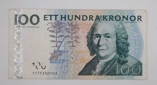 2001 SWEDEN Sveriges Riksbank 100 Kronor SEK Banknote Serial No. 1175350103
