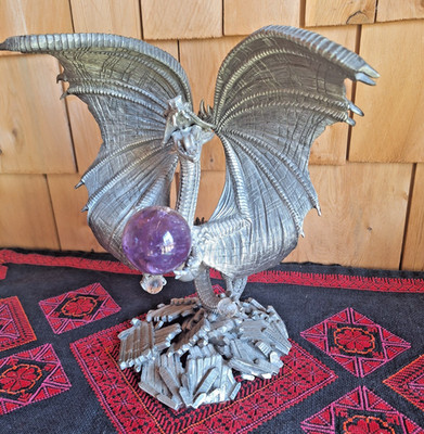 Vintage Ballena Bay Pewter Winged Dragon Fantasy Mystical Figurine w/Amethyst LG