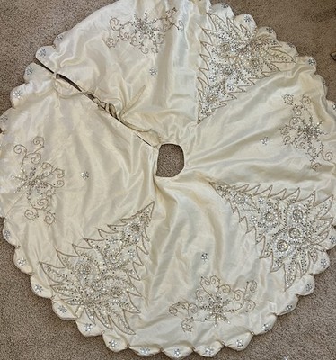 Pier One Imports Gold & Silver Sequin & Embroidered Tree Christmas Tree Skirt