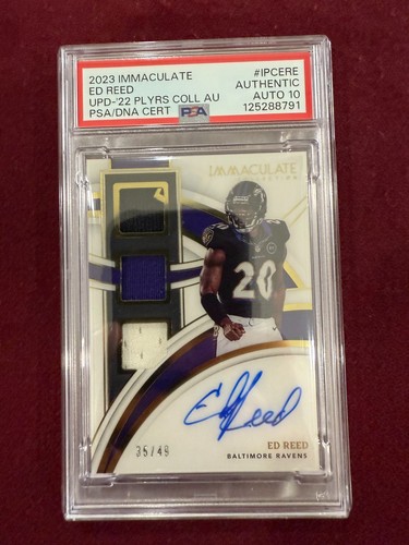 Ed Reed 2023 Immaculate Triple Patch Jersey Auto 35/49 PSA/DNA 10 Auto Grade
