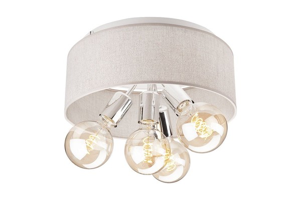 Deckenleuchte Deckenlampe Stoff Metall 4-Flammig E27 Ø 35 Cm Rund Beige Chrom-image