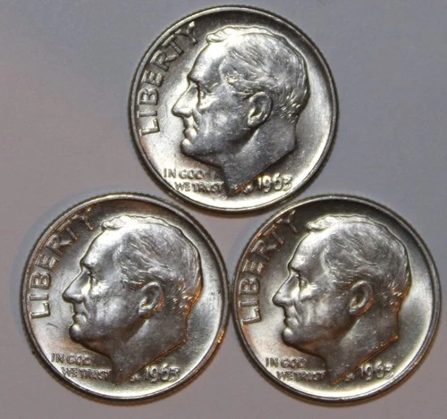 (3) 1963-D Roosevelt Dimes - About Uncirculated - #1425E - FREE SHIPPING