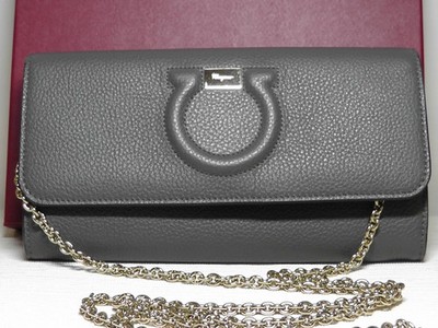 Salvatore Ferragamo Gancini City SPARROW/ GREY Leather Wallet on Chain***$650**