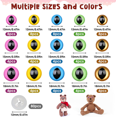 #ad 80Pcs Safety Eyes for Amigurumi with Washers12 15 18mm Colorful Plastic Safe... $19.36