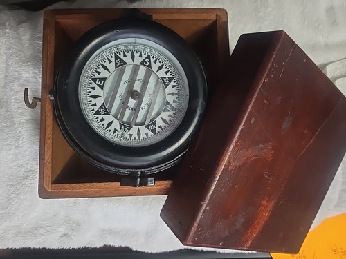 Vintage Brass Nautical Compass in Wooden Box - 第 3/3 張圖片