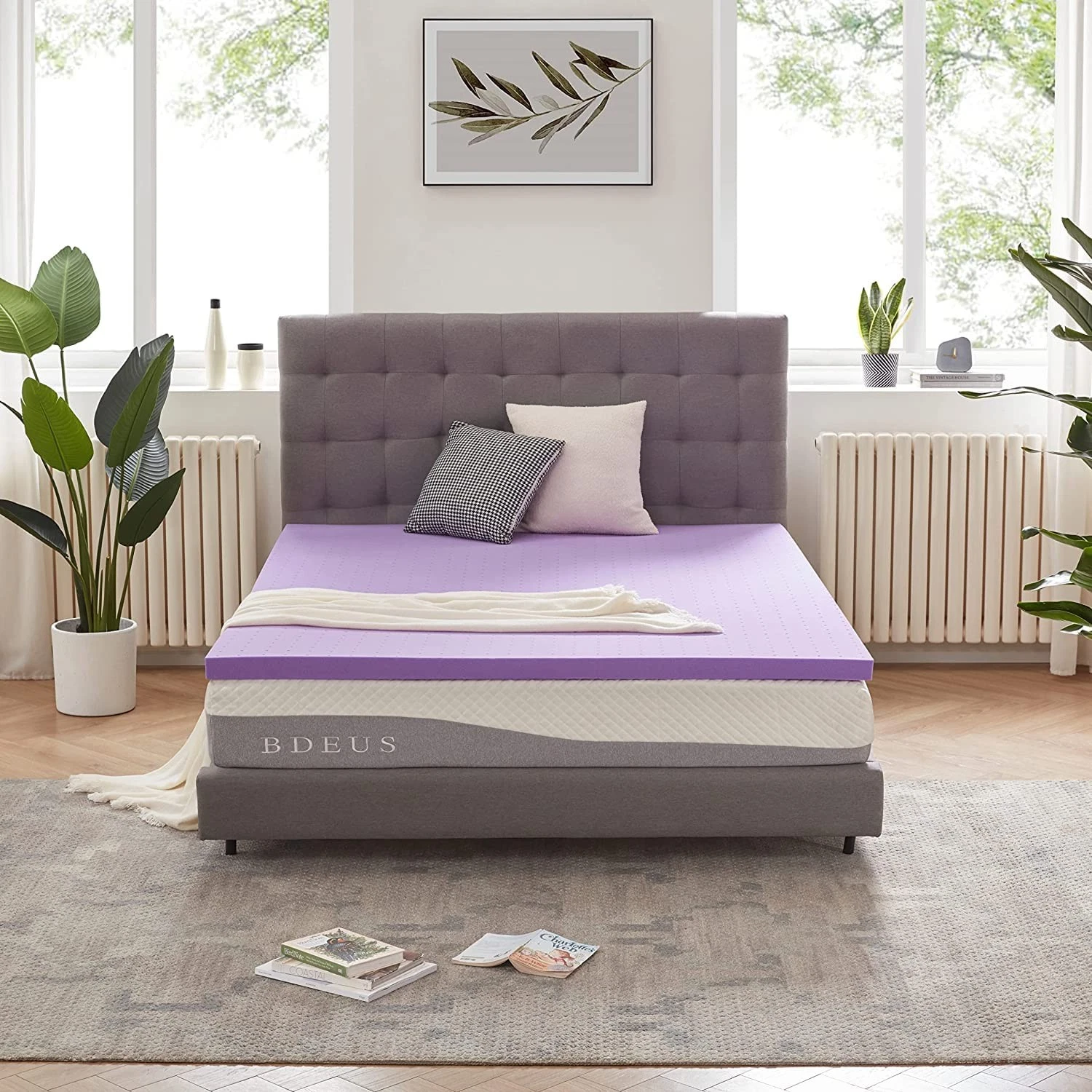Gel Memory Foam Mattress Topper Queen Size - Soft, Ventilated, Pressure Relief