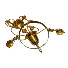 Vintage 1970s Rise & Fall Chandelier Gold Tone 2 Branch Ceiling Pendant Lamp
