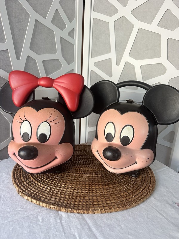 Disney Mickey Mouse & Minnie Mouse Head Plastic Lunchbox Set w/ Handles (2)