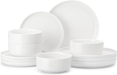 MALACASA Plates and Bowls Sets, 12 Pieces Porcelain Dinnerware Sets Dishware Set