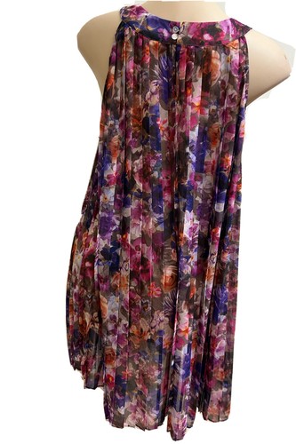 Badgley Mischka Purple Pink Floral Dress Size L Pleated Light Brand new No tags - Picture 9 of 24