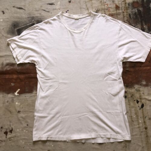 Vtg 70s / 80s Single Stitch Blank White T Shirt (Size L) Faded Distressed