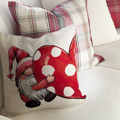 Valentines Day Pillow Covers 18x18 Polka Dots Love Heart Gnomes Throw Pillows - Picture 3 of 25