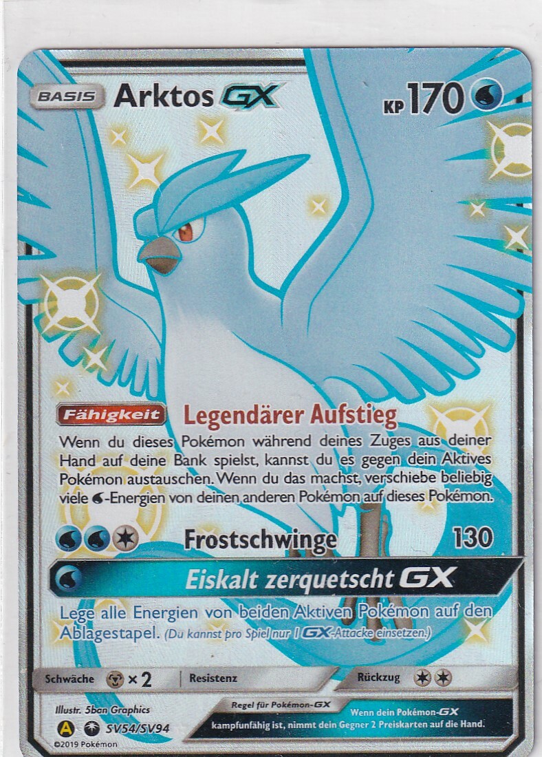 Pokemon Karte Trading Card Hidden Fates Nr. SV54/SV94 Arktos GX deutsch  Shiny