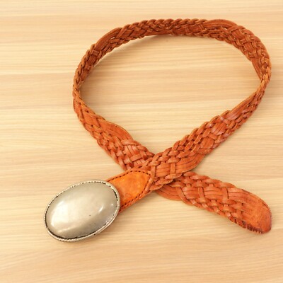 Silver Oval Buckle Belt 28 XS Small Western Brown Leather  display picture 2