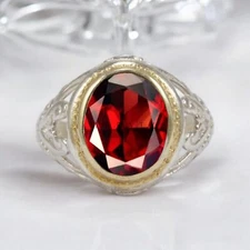 Garnet Oval Cut Gemstone With 925 Sterling Silver Ring For Men's #974