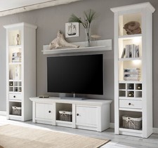 Wohnwand Schrankwand Pinie weiß Landhaus Wohnzimmer Set 4-teilig 288 cm Hooge