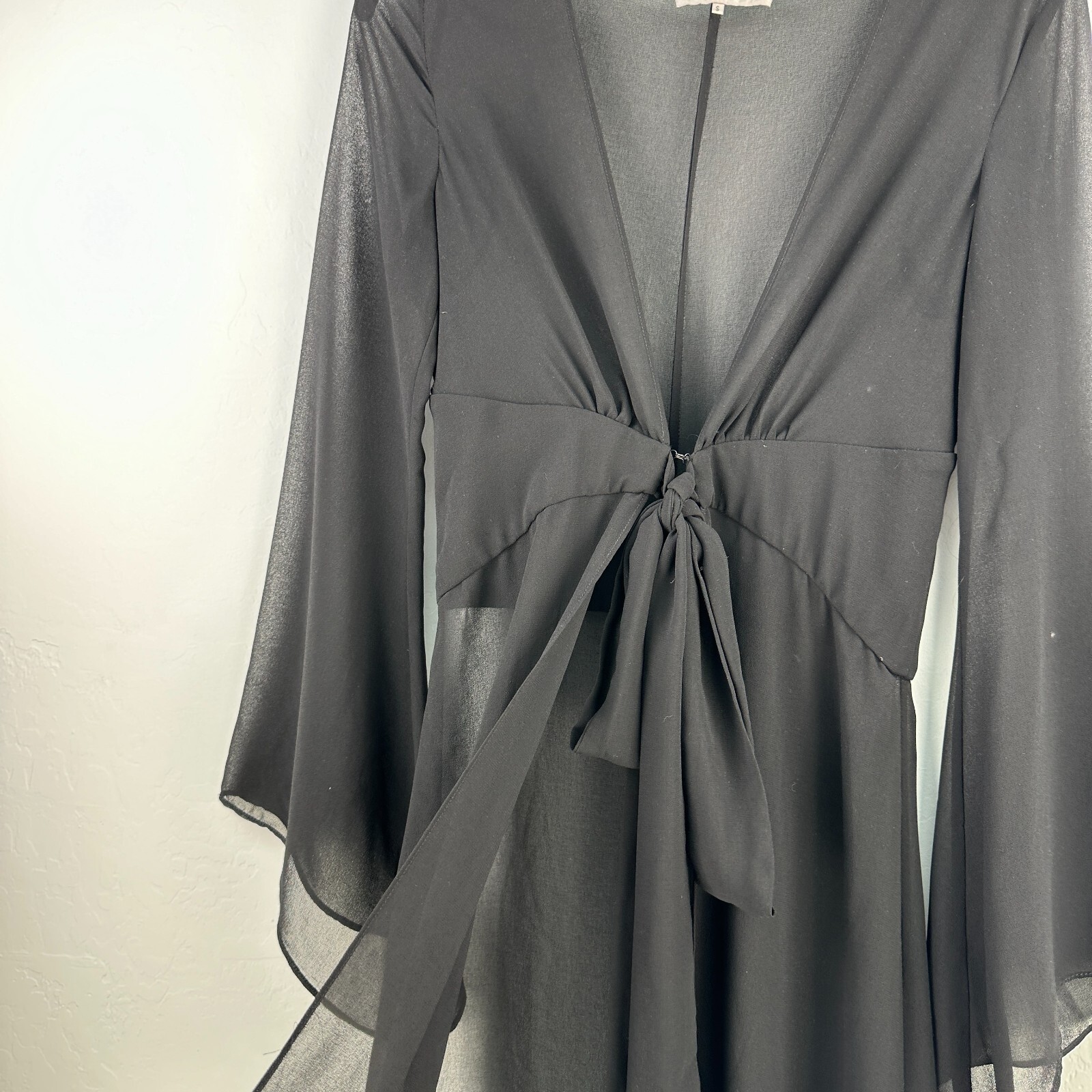 House Of CB Fit Flare Robe Dress Sheer Womens Black S… - Gem