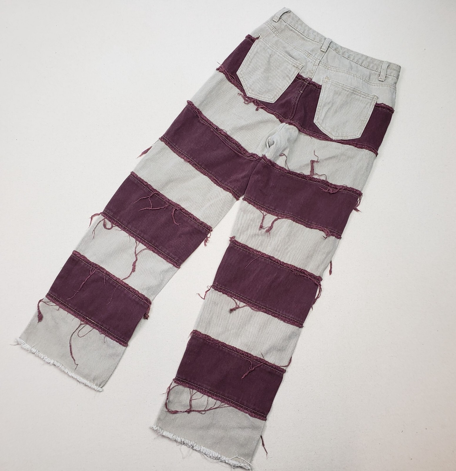 Shein Two-Tone Patchwork Denim Maroon/Bone Straig… - image 2