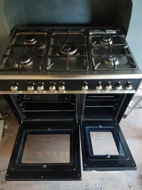 Rangemaster Kitchener 90 90cm Dual Fuel Range Cooker Black