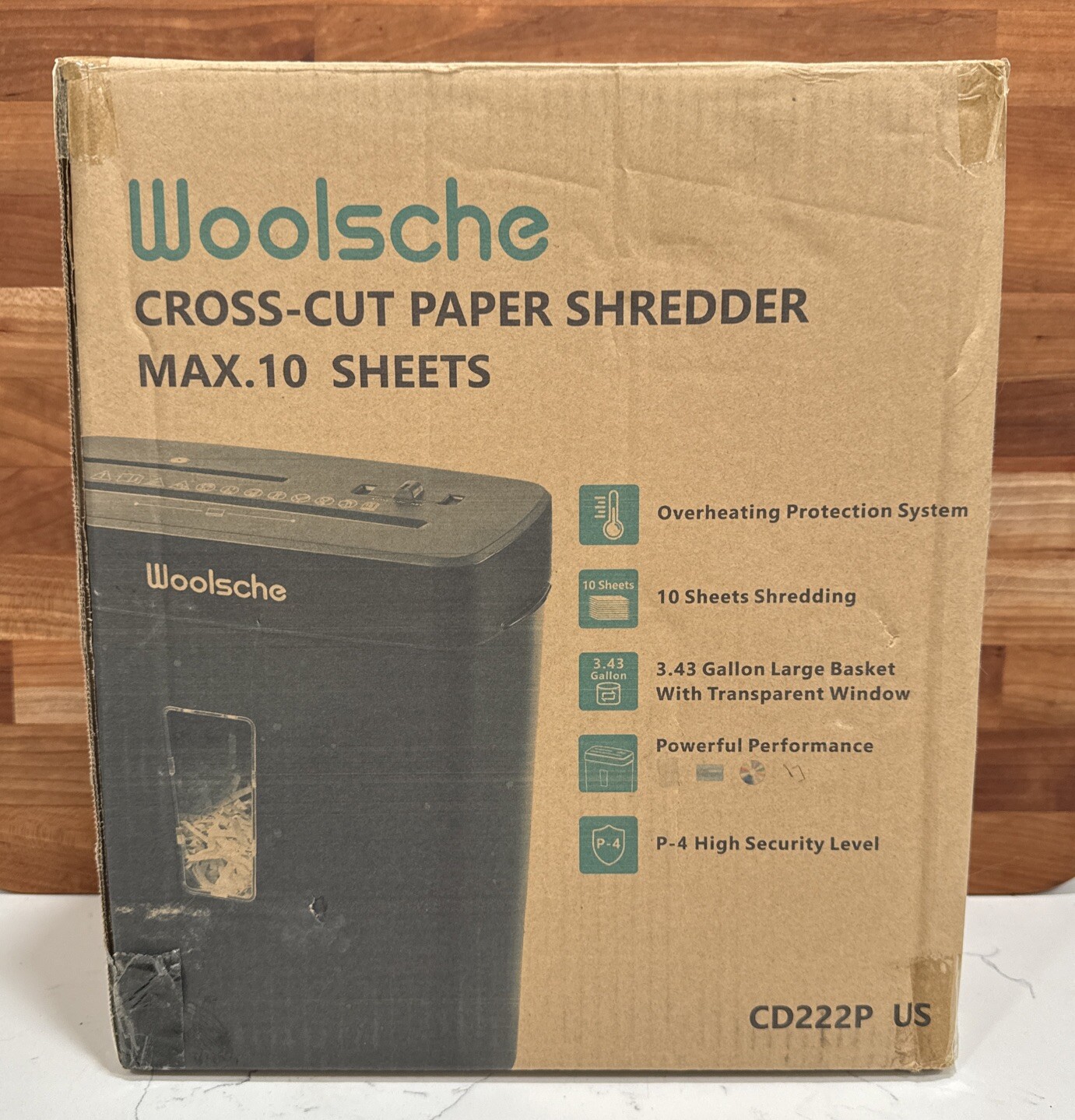 Woolsche Paper Shredder, 10-Sheet Cross Cut with 3.43-Gallon Basket P-4 Security-image