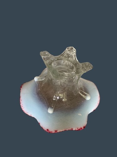 Antique Jefferson Glass Opalescent Cranberry Trim 4-Footed Sugar Bowl EAPG 1900 - Picture 5 of 6