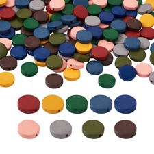 270pcs 15~15.5mm Flat Round Painted Natural Wood Beads Wooden Loose Spacer Beads