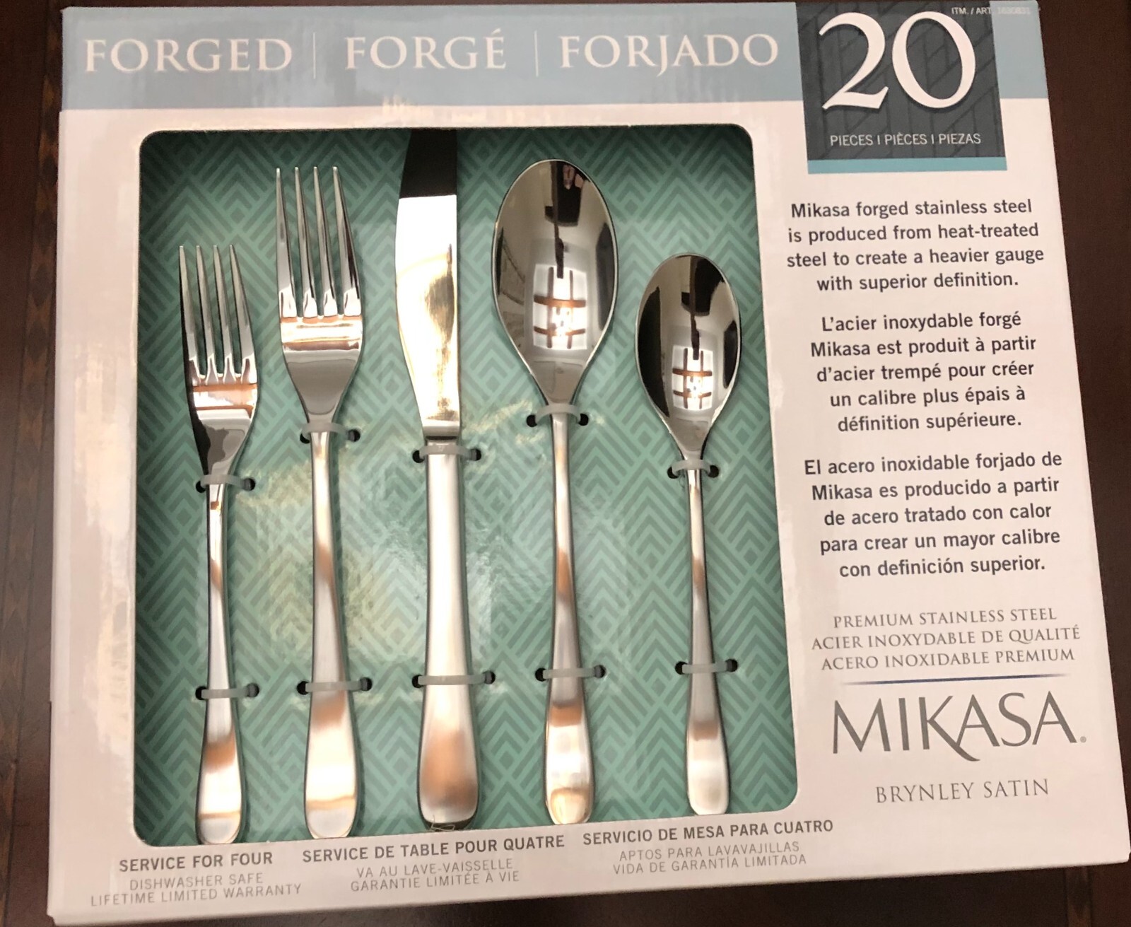 NIB 20pc Mikasa Flatware Set Brynley Satin 20Piece Set Stainless Steel