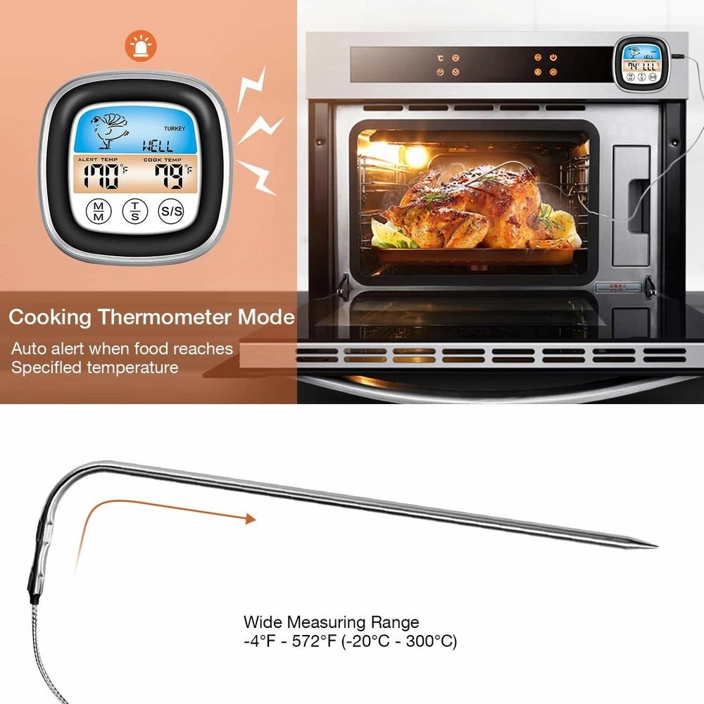Digital Meat Thermometer,color Instant Read Timer Alarm Cooking Steak Smoker BBQ