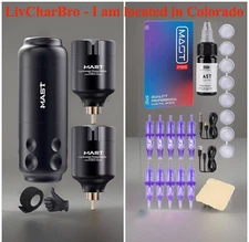 Mast Sensor Wireless Tattoo Pen Kit Cordless 2 Batteries Pro Cartridges Needles