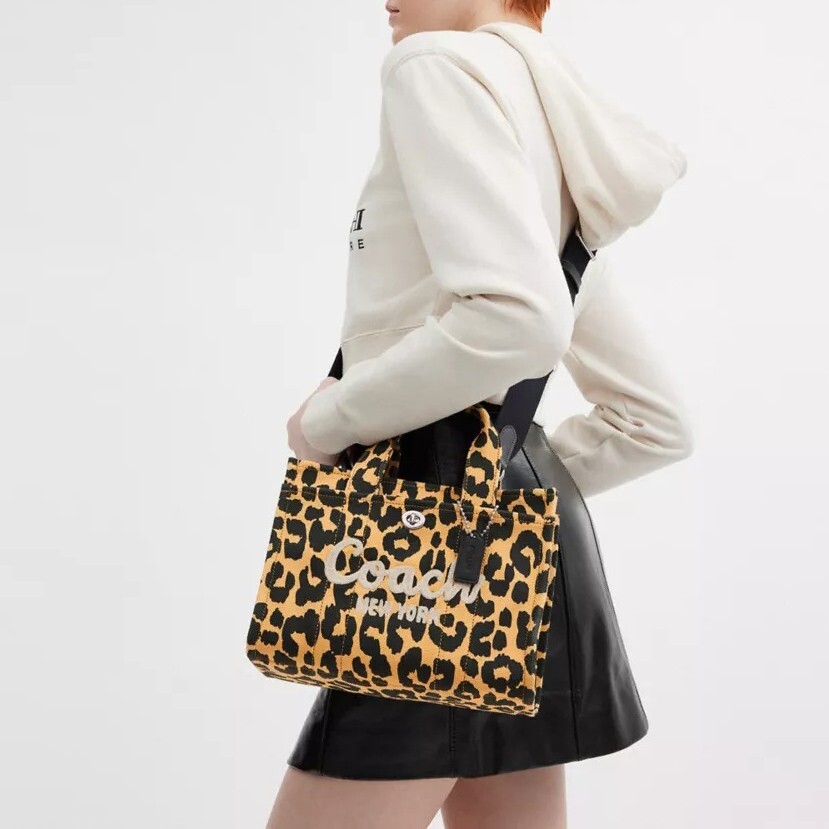 COACH Cargo Tote 26 Leopard Print Canvas Crossbody Bag CP769