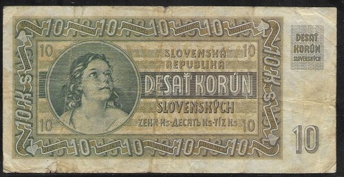 Slovakia 10 Korun 1939 P4 F Not Perforated series Sr 83 244091 - Picture 2 of 3