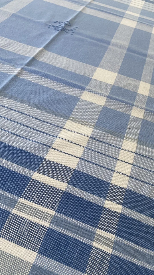 nappe à carreaux coton blanche bleu monogramme MG brodé main vintage/6394PO3 - Photo 4/4