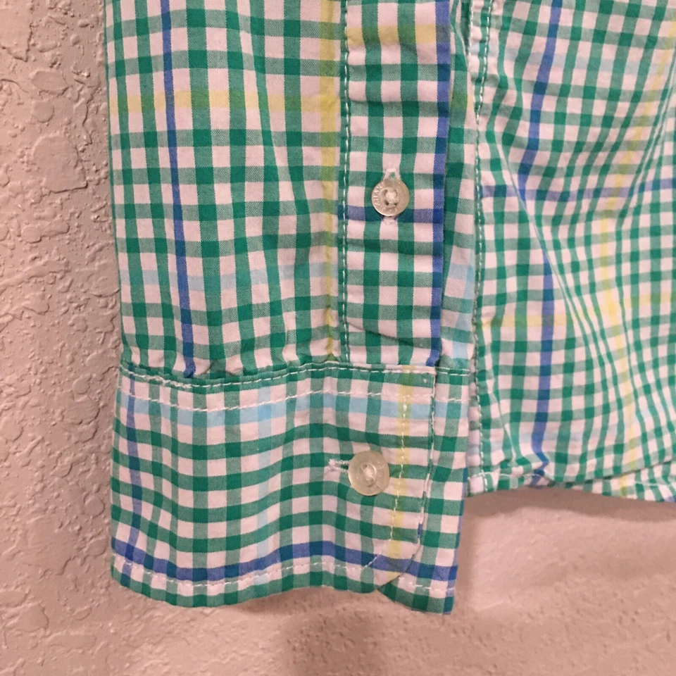 Camisa J. cáqui masculina M 8 verde quadriculada botão para cima manga longa 100% algodão preppy - Imagem 4 de 4