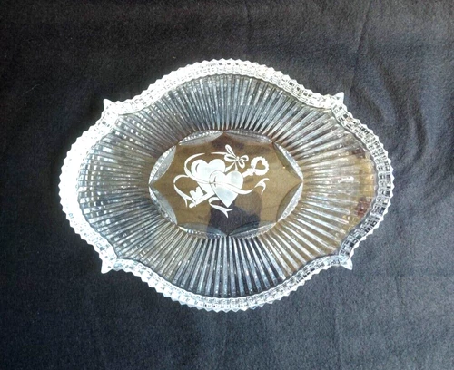 Waterford Crystal 10"x7" Vallentine Wedding Heart Dish Candy Tray MINT