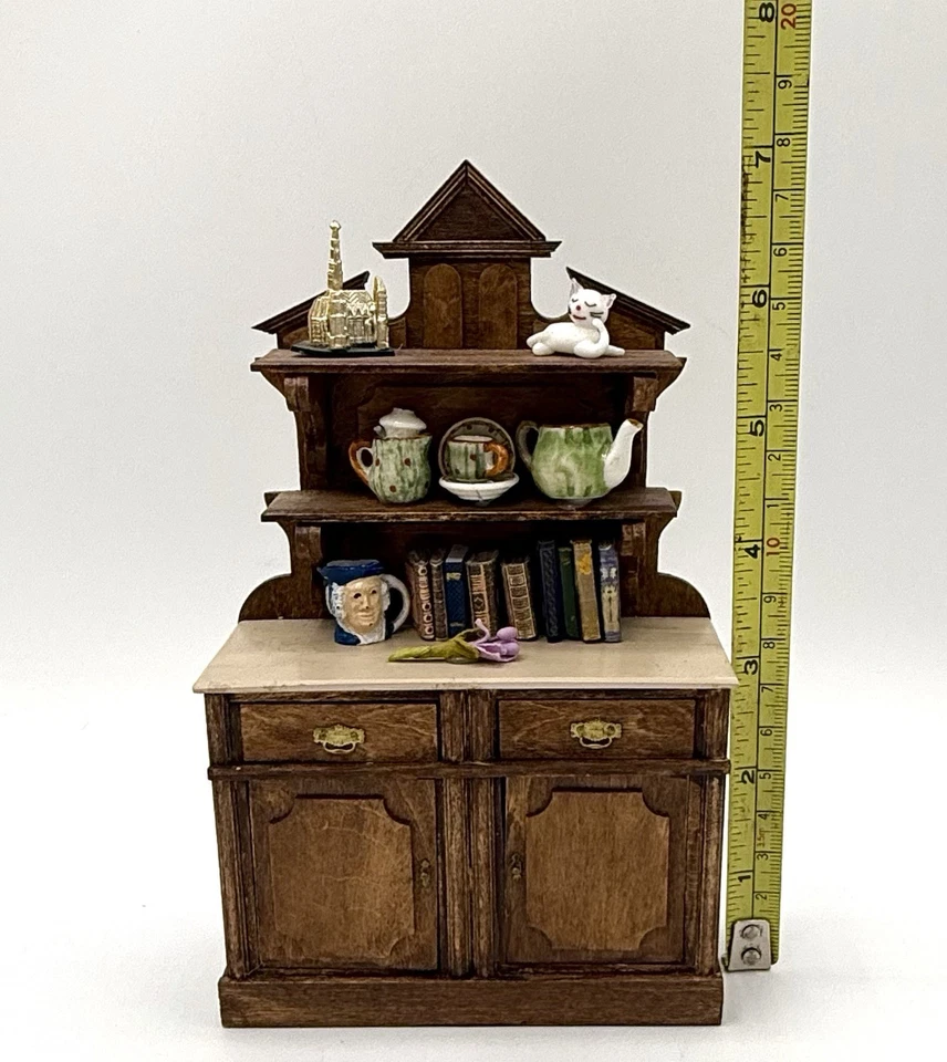 Vintage Dollhouse Miniature Kitchen Hutch Cabinet 1:12 Scale books knick knack - Image 4 of 4