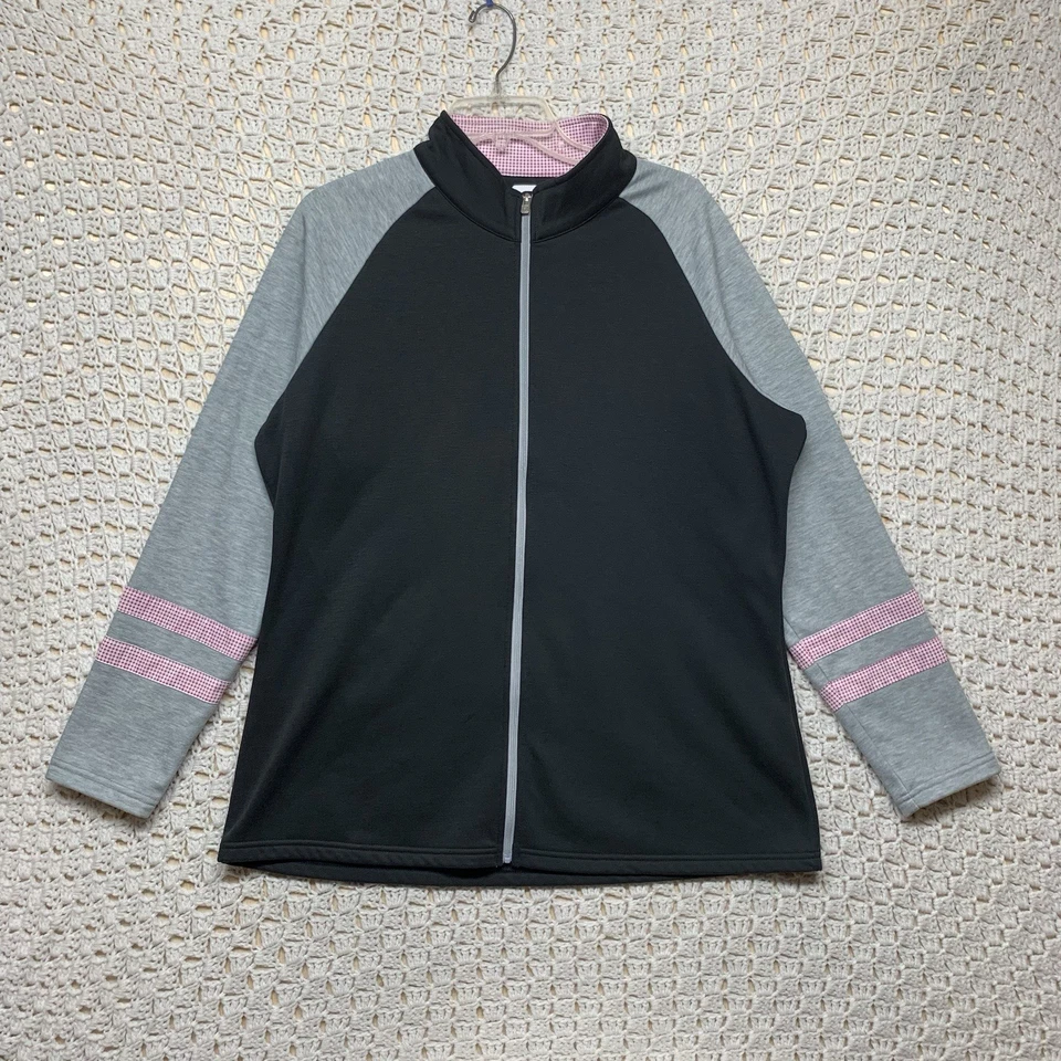 Suéter de Golf Footjoy para Mujer XL Negro Rosa Rayas Geométrico Cremallera Completa Manga Larga Foto 2 de 4