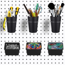 Kuhome 6 Sets Pegboard Bins with Hooks - Organizer for 6 Pack, Black