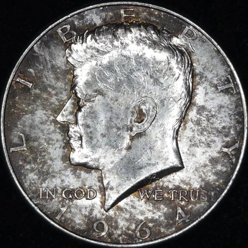 1964 Silver Kennedy Half Dollar - Choice Gem BU - Color - Toned - Lustrous *C918