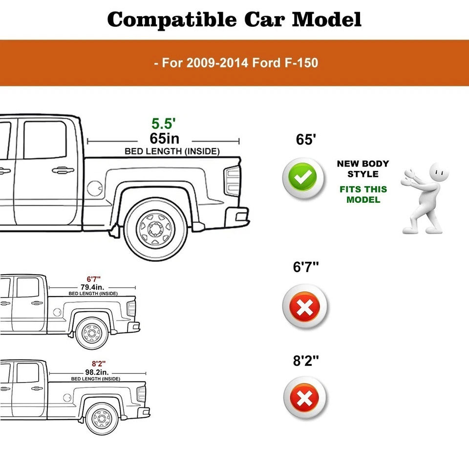 Трехсекционный жесткий чехол для кузова грузового автомобиля 5,5 фута для Ford F150 S 2009-2012 2013 2014 годов выпуска - Изображение 3 из 4