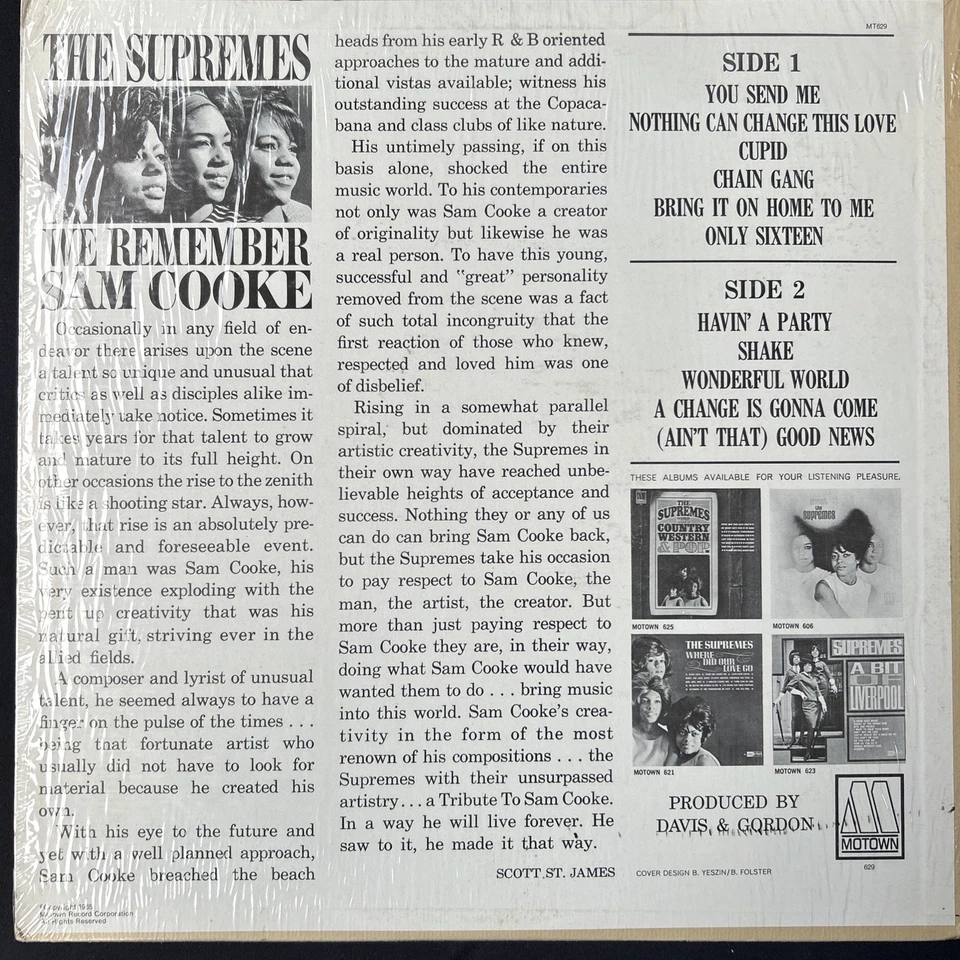 THE SUPREMES - We Remember Sam Cooke (Motown MT 629, 1965) VG+/EX READ! Foto 2 de 3