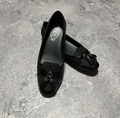 Women Tod's Loafers Black Leather 38.5