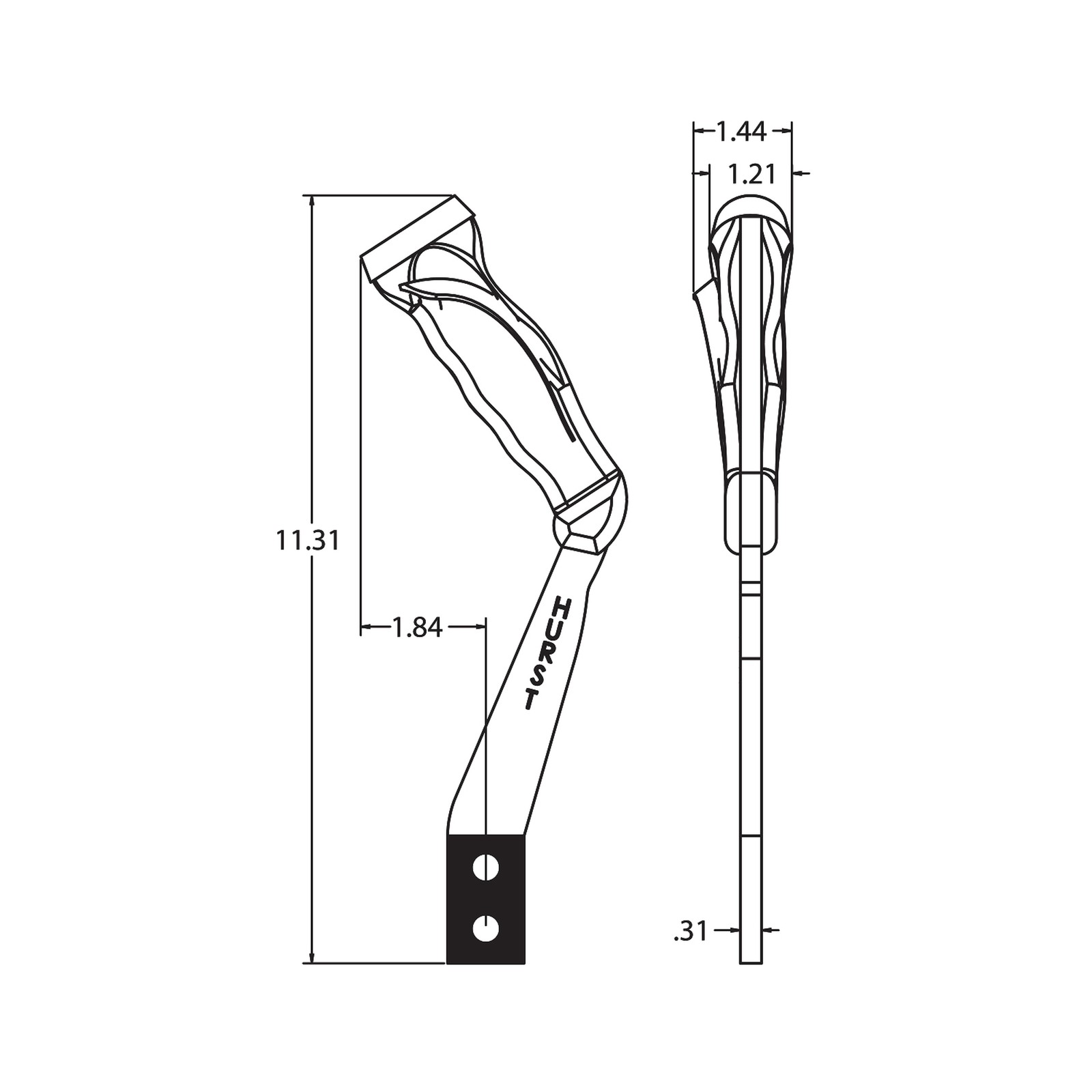 5388575 Hurst Pistol Grip Shifter Stick for Mopar B & E Bodies - Wood Grain