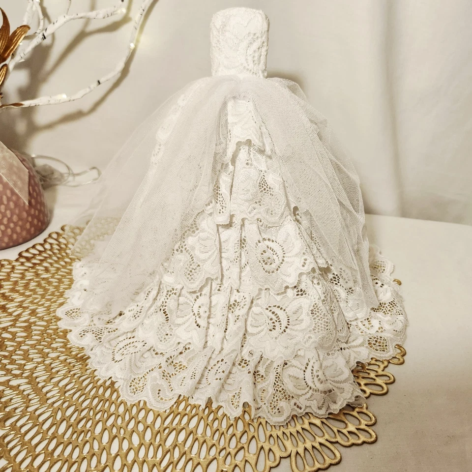 Vestido de novia de encaje blanco hecho a mano para trajes de muñeca de 11,5" vestido largo de fiesta baile Foto 4 de 4